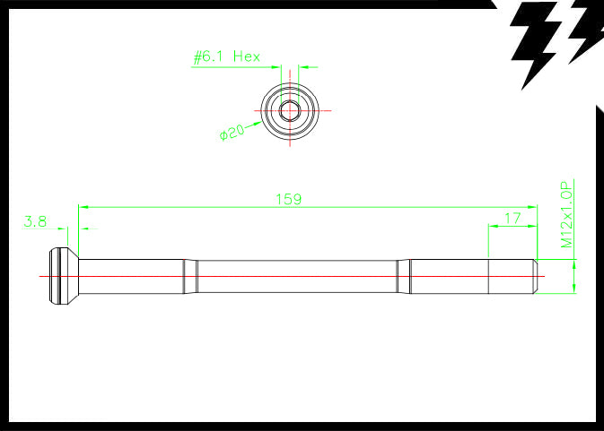SYNTACE STYLE REAR THRU AXLE 12 X 142mm(axle) X 1.0mm L. 159mm 39G (T9)