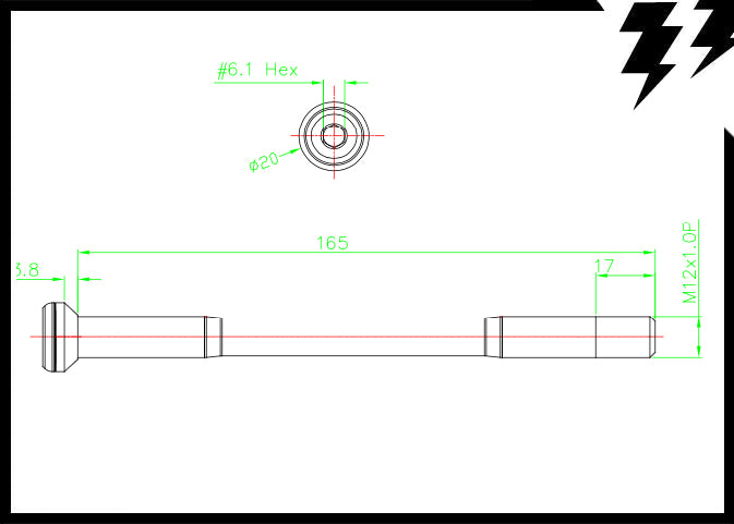 SYNTACE REAR BOOST THRU AXLE 12 X 148mm(axle) X 1.0MM L.165mm 41G (T14)