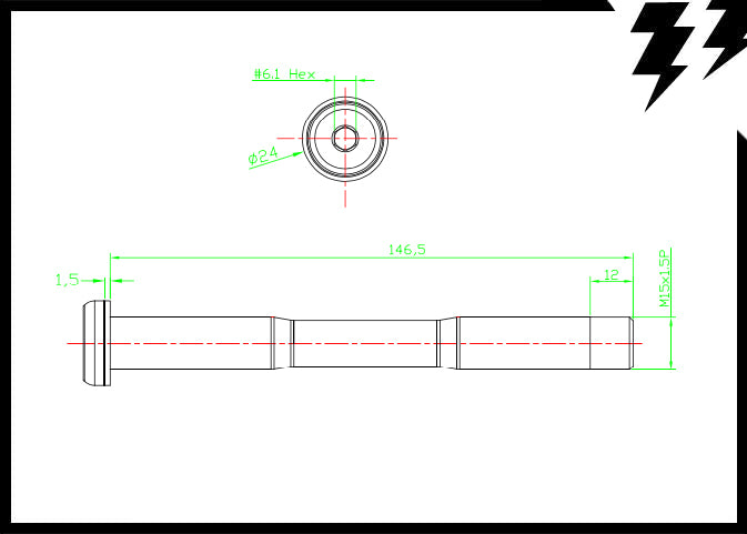 Axe traversant haute résistance pour vélo, 15 mm x 100 110 mm Axe traversant haute résistance pour vélo, 15 mm x 100 110 mm